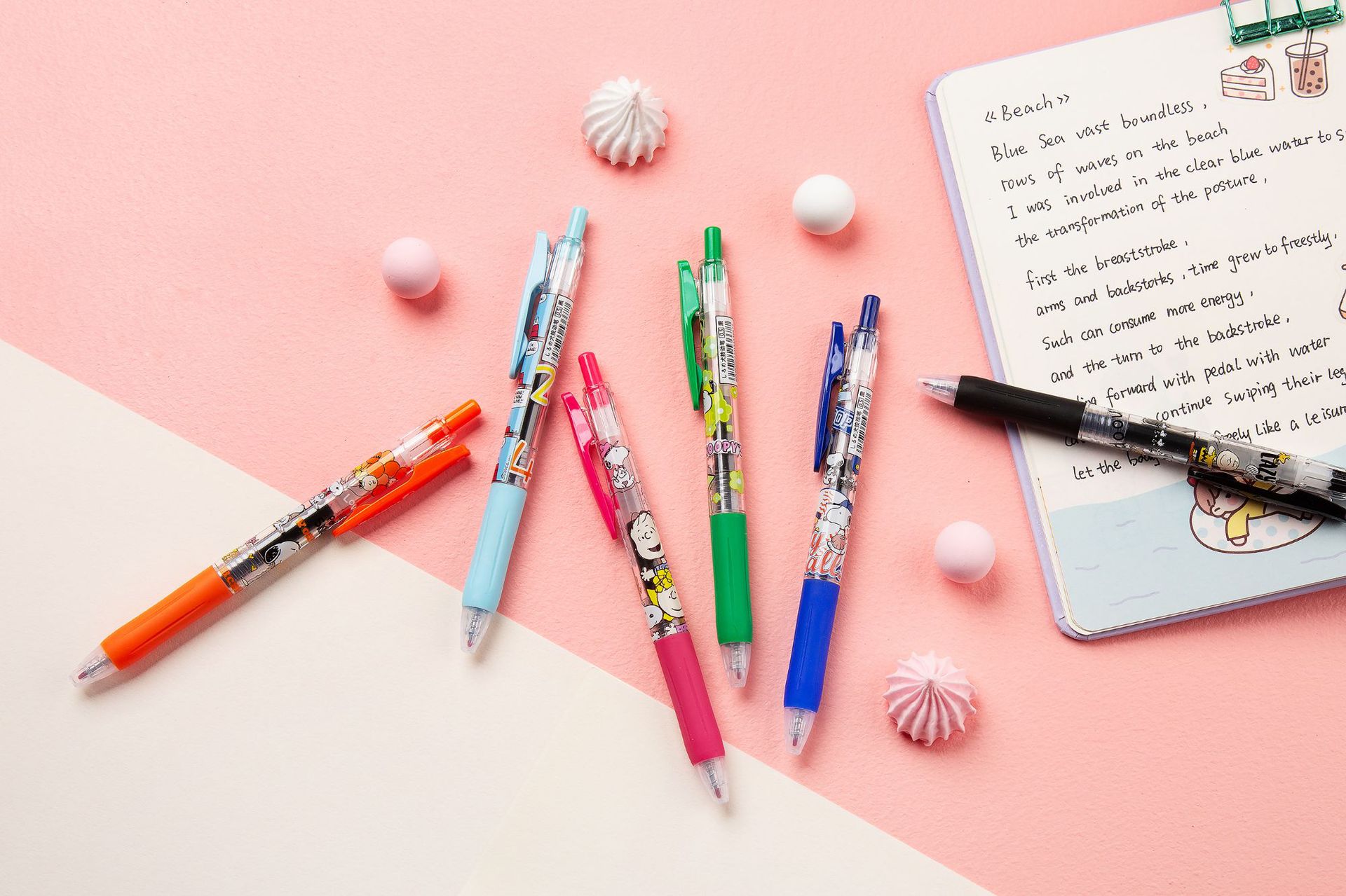 禾硕新款史努比日系卡通可爱萌自动动漫周边中性笔黑色水笔