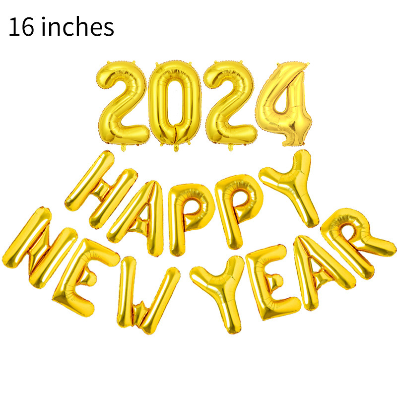 2024 Happy New Year Letter Aluminum Balloon 16-Inch HappyNewYear New Year Party Scene Decoration Balloon