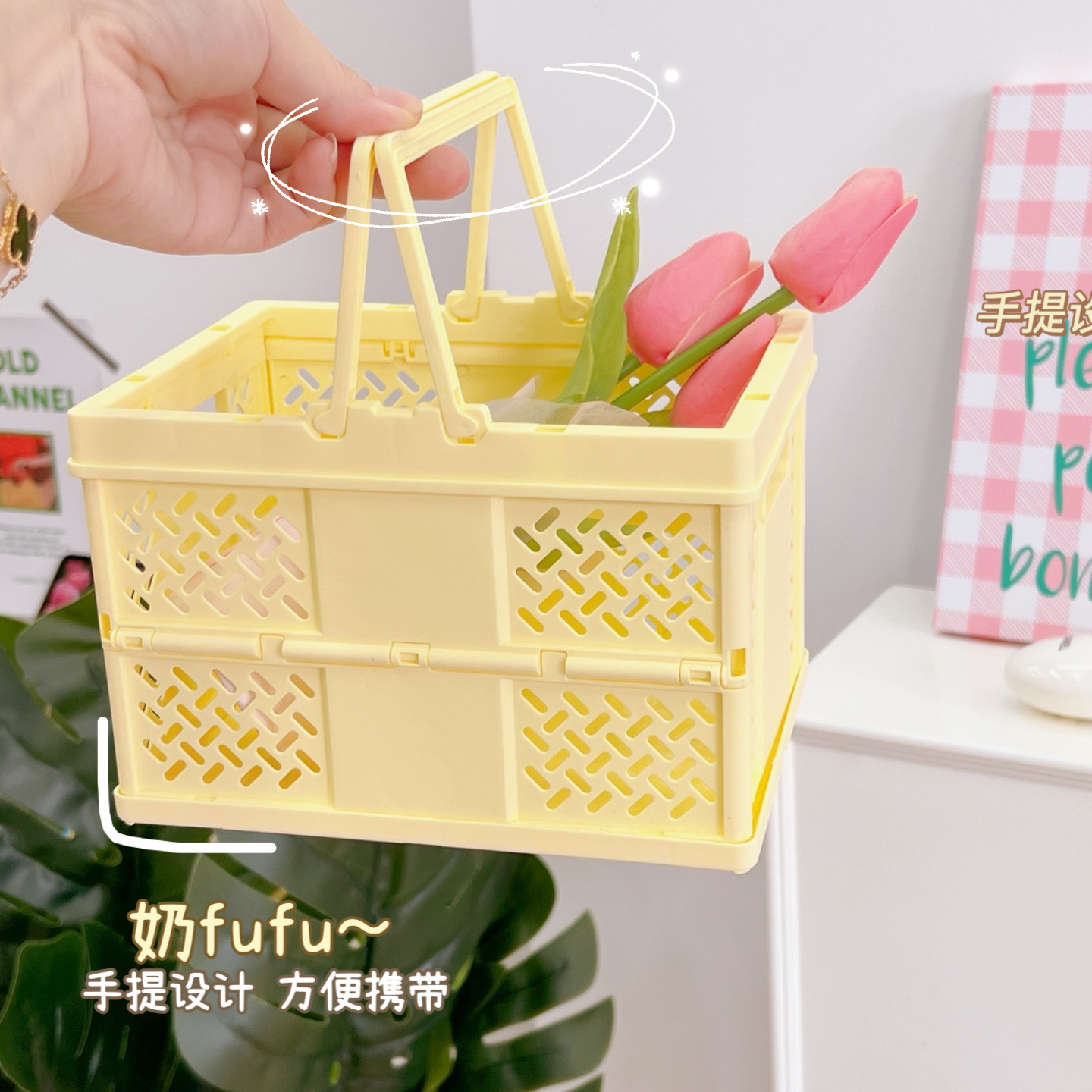 Desktop Cartoon Folding Storage Basket Mini Makeup Storage Box Ins Style Multifunctional Dormitory Portable Storage Basket