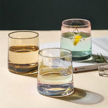 简约透明金边水晶玻璃杯子威士忌酒杯家用高颜值炫彩杯水杯批发