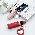 便携唇膏口红包新款礼品皮质零钱包钥匙扣挂件女生爱心迷你化妆镜