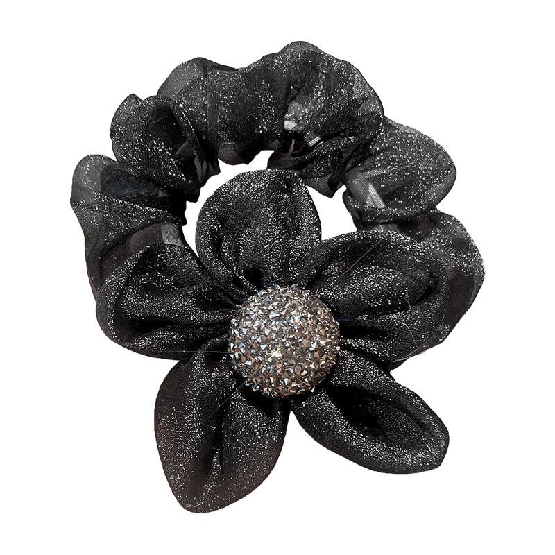 Simple Spring and Summer Mesh Five Petal Flower Hair Band Internet Celebrity 2022 New Hot Rhinestone Large Intestine Ring Rubber Band Fashion Headband for Women