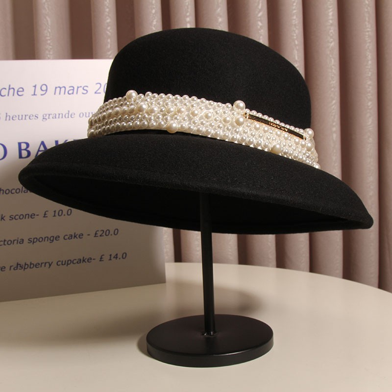 Hepburn Style Classic Style French Pearl Retro Fisherman Hat Women's Graceful and Fashionable Elegant All-Match Felt Cap