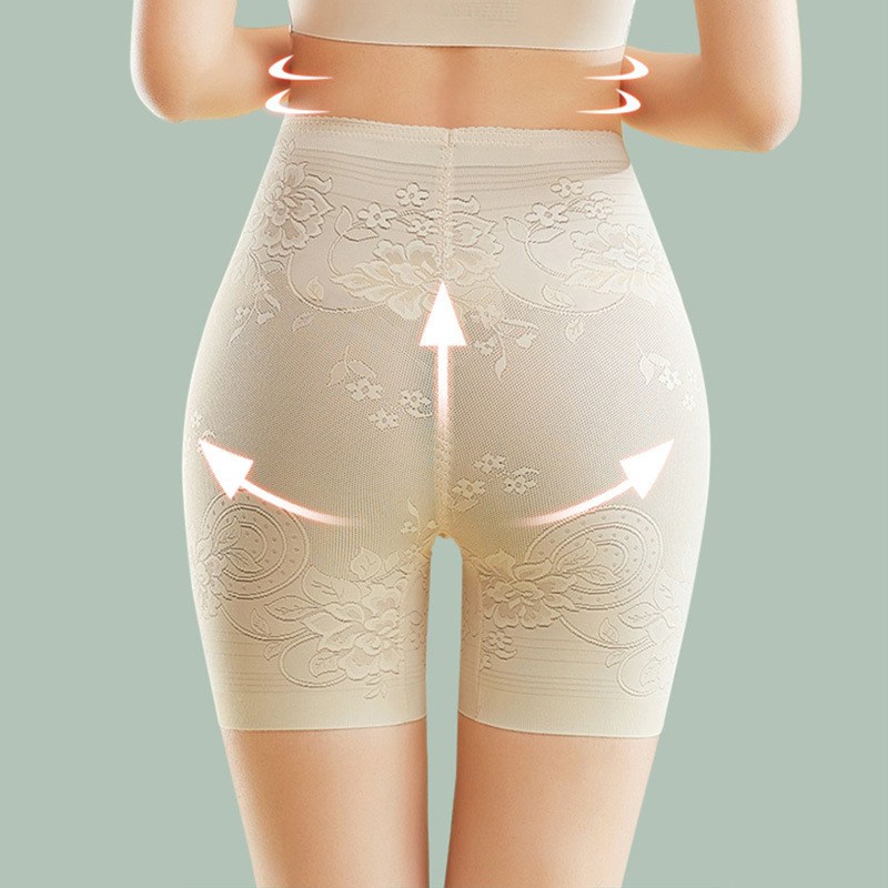 Hehu Thin Body Shaping Lace Belly Contracting Hip Lifting Postpartum Mid Waist Anti-Exposure Panties for Curve-Sized Ladies Safety Pants Women