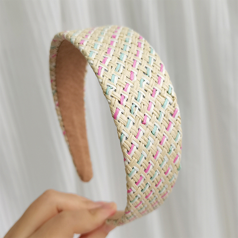 Europe and America Cross Border Straw Hair Band Raffia Pastoral Style Retro Beautiful Headband Wide Edge Thickened out Hair Pressing Headwear