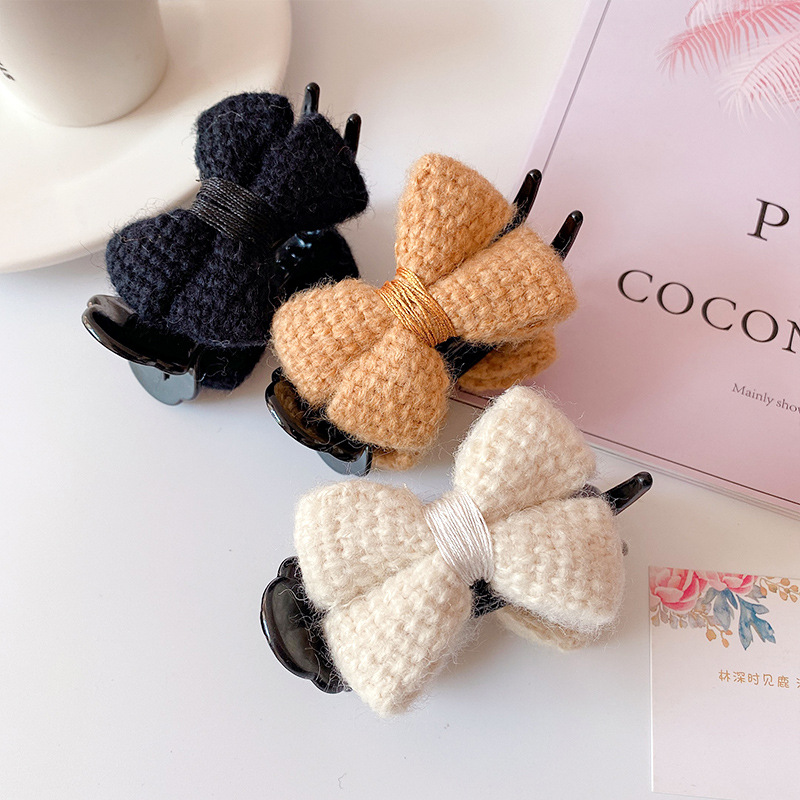 Cute and Graceful Bun Grip Elegant Wool Bow Headdress Barrettes Female Head High-Grade Sense Hairpin