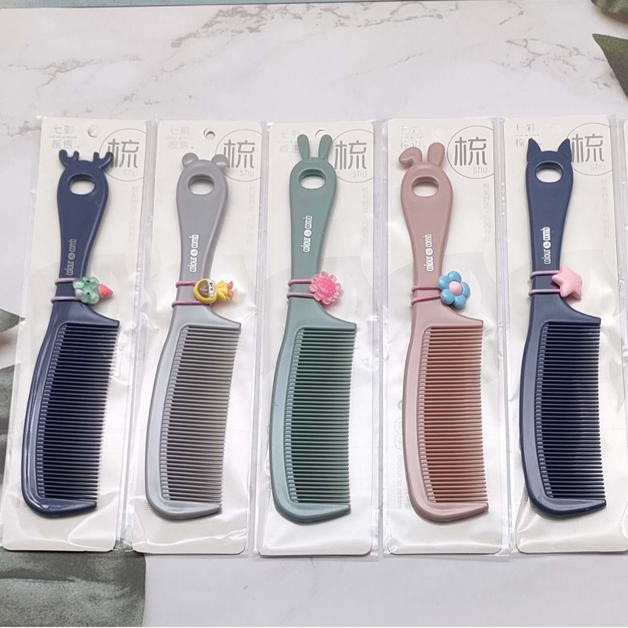 Small Rubber Band Hair Rope Hair Comb New Trendy Cartoon Cute Plastic Comb with Holes Portable Home Daily Comb