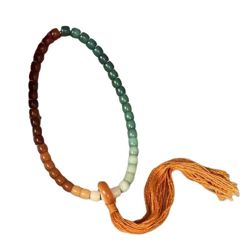 Weathering Yellow Green Gradient Rainbow Duobao Straight Cut Barrel Beads Bodhi Root Beads Bracelet Bodhi Seed Hand Bead Polished Bracelet