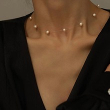 夏季简约珍珠锁骨链小众设计感轻奢项链女高级感颈链珍珠鱼线项链