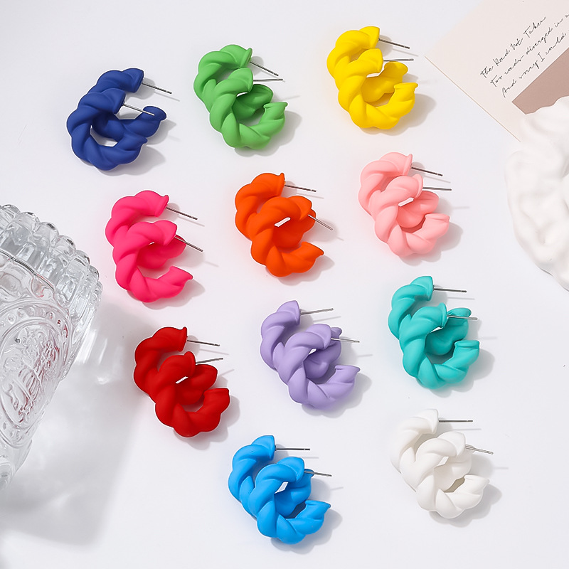Summer New Simple Dopamine Color Earrings Simple Temperament Candy Color C- Shaped Twist Earrings Factory Direct Sales