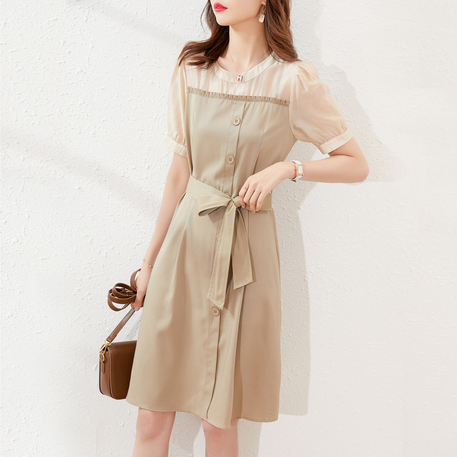 时尚拼接短袖连衣裙女装夏季2021年新款韩版气质休闲淑女简约裙子