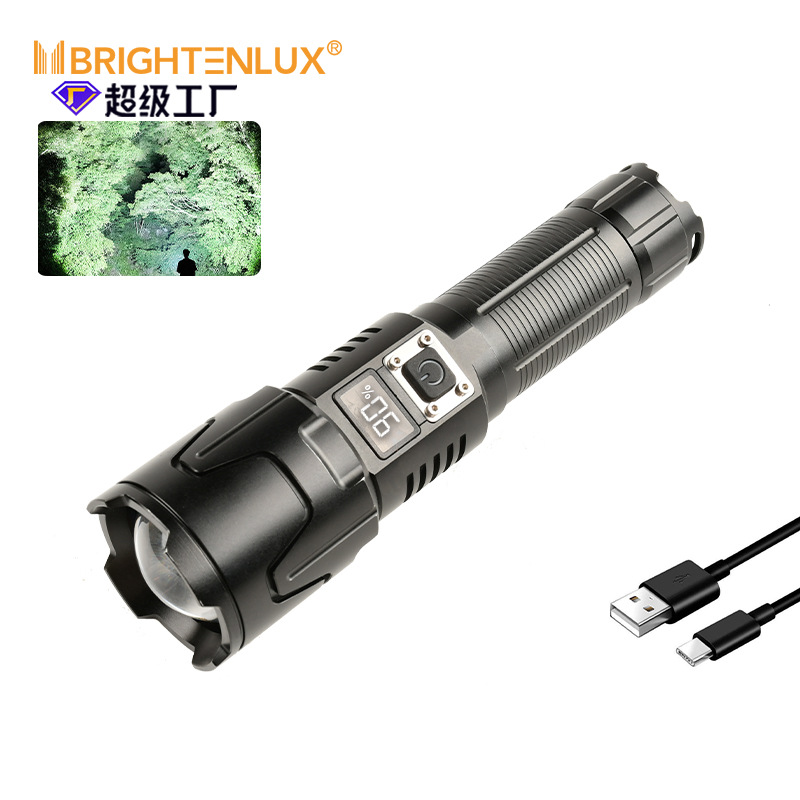 福朗跨境户外强光1000流明手电筒伸缩变焦数显充电手电超亮远射