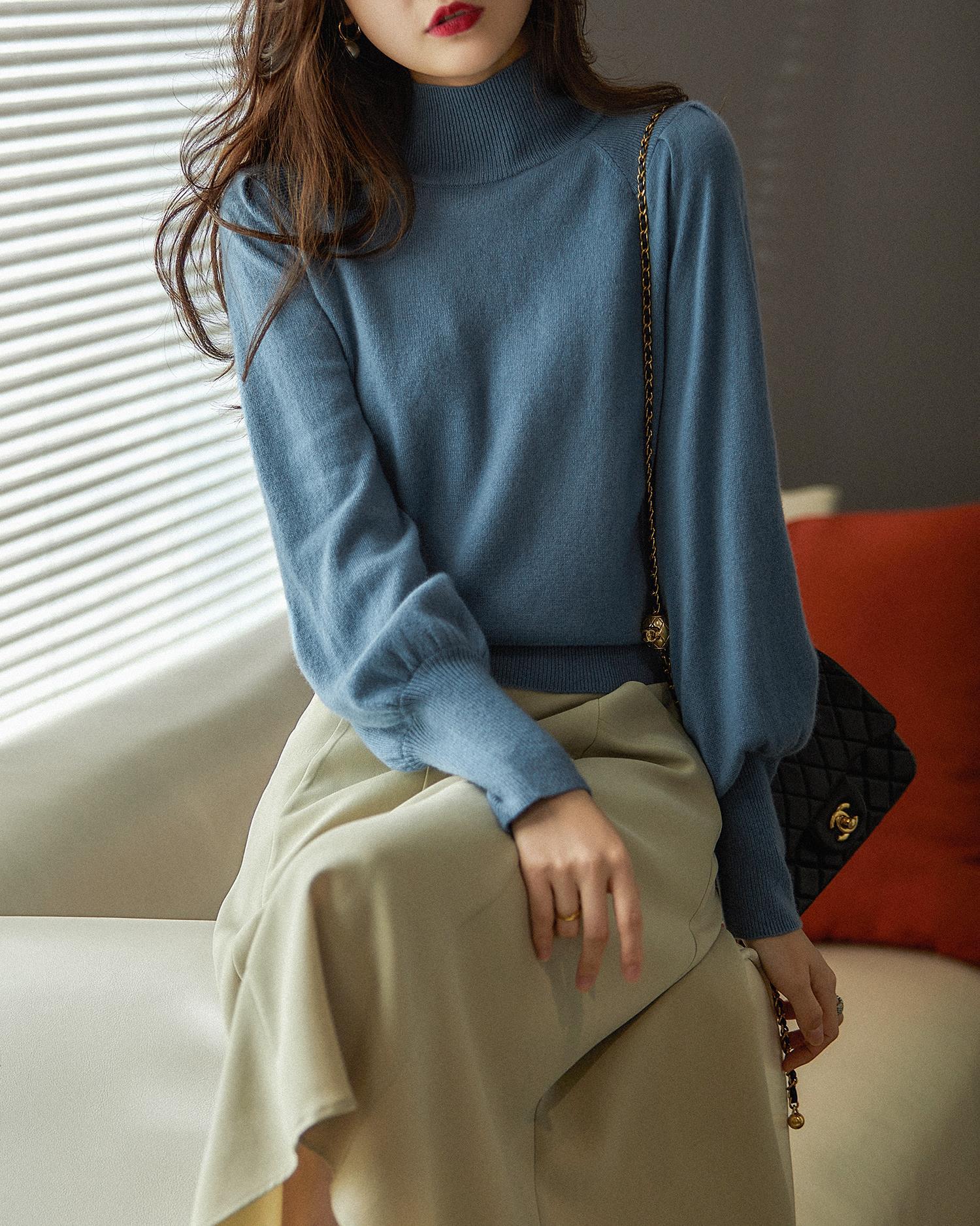 [zzo360432vg] 新色入荷秋冬多色羊角袖 藏肉羊毛羊绒针织衫女