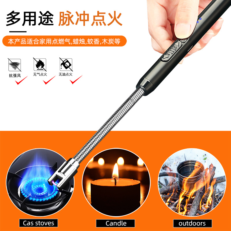 New USB Arc Pulse Burning Torch Candle Gas Range Igniter 360 Degree Hose Outdoor Lighter