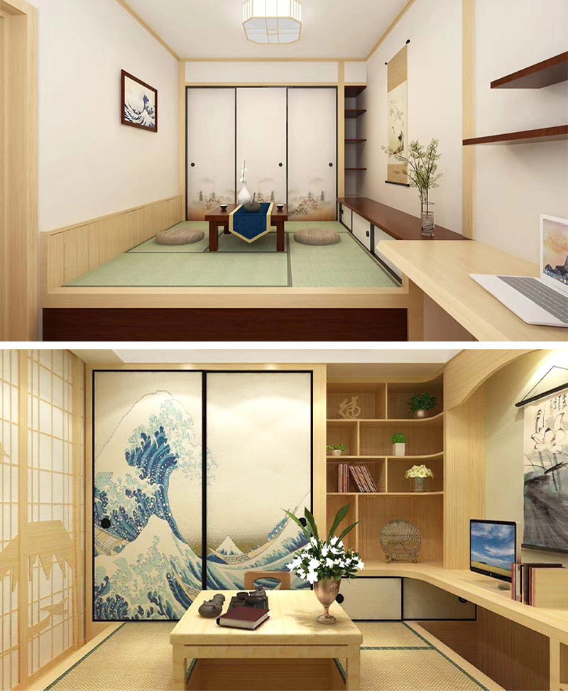 日式榻榻米推拉门文艺和风居室移门简约彩绘日式推拉门