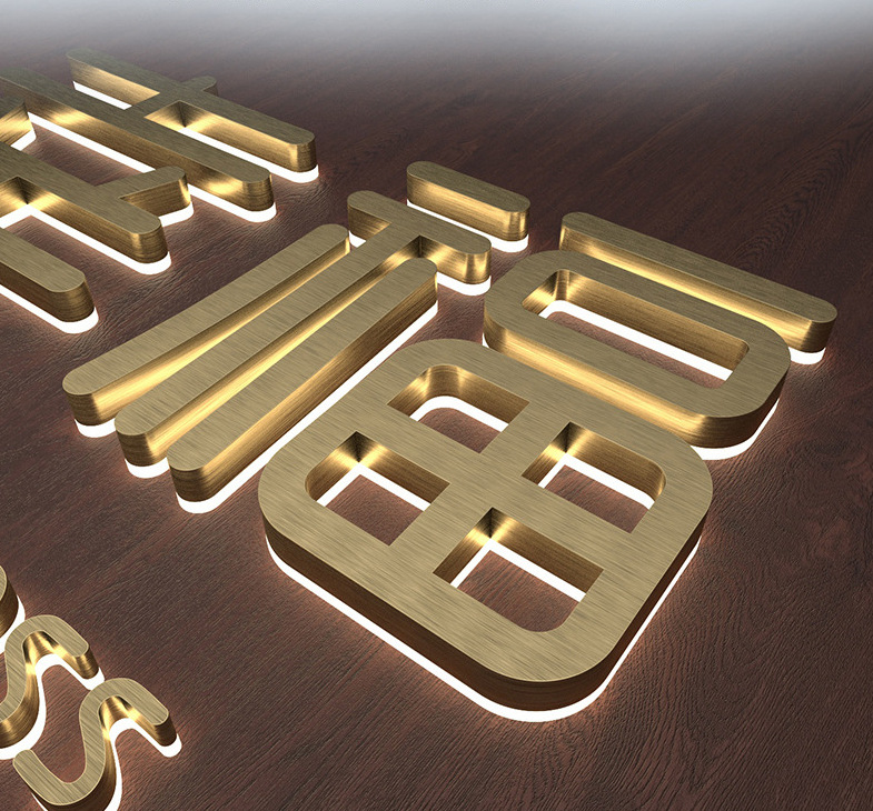 背发光字拉丝金水晶底玫瑰金镜面银金黑钢字商场门头发光字不锈钢