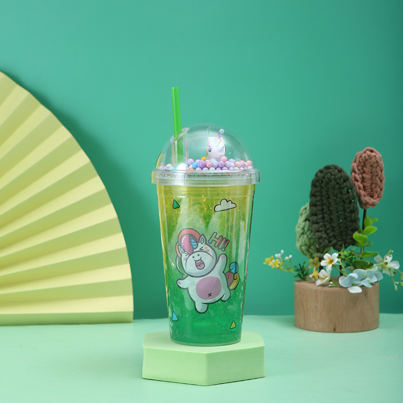 New Unicorn Cup with Straw Creative Ice Crushing Cartoon Drinking Cup Portable Student Plastic Cup Wholesale