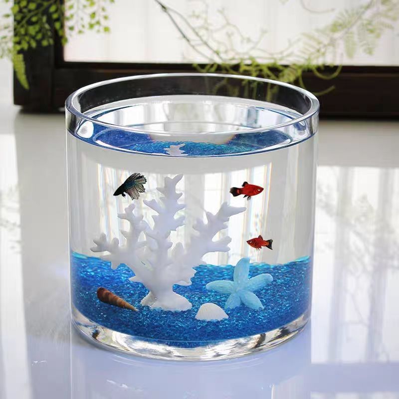 圆形鱼缸简奢加厚大号落地直筒水培玻璃婚庆路引龟缸造景缸独立站