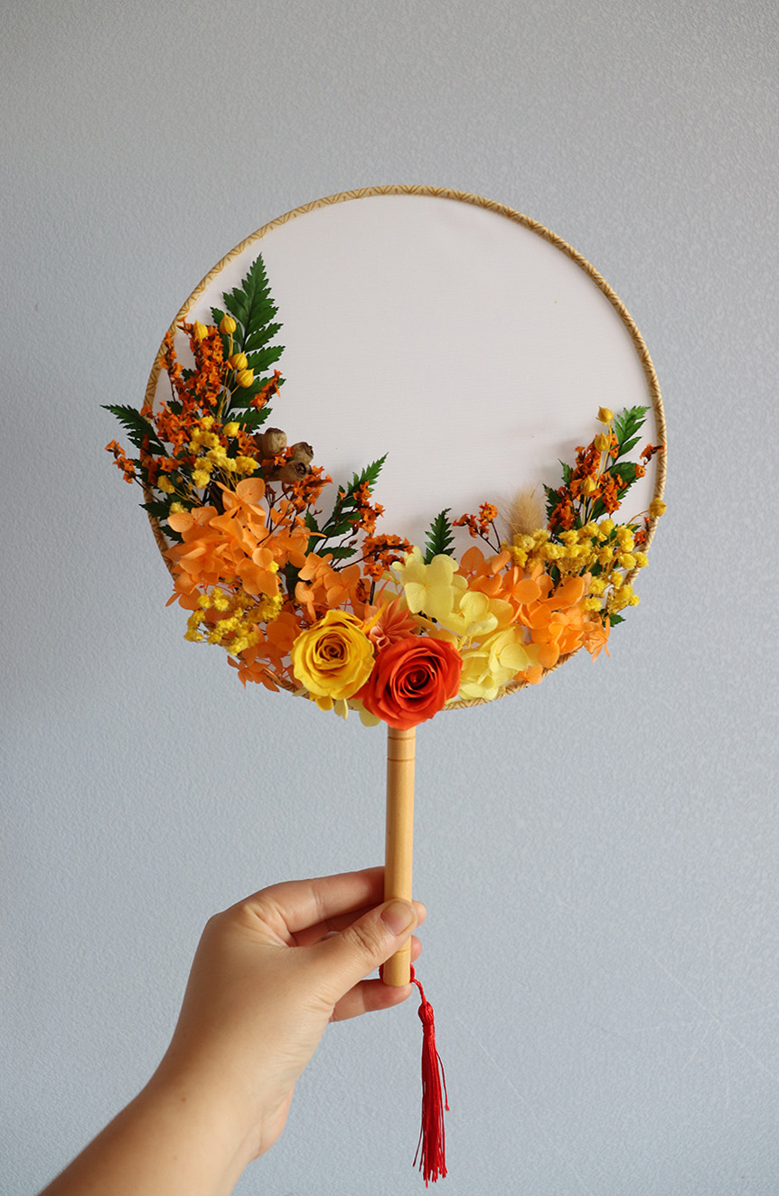 x70t古风团扇干花diy材料包花艺三八妇女节活动沙龙永生花结婚礼
