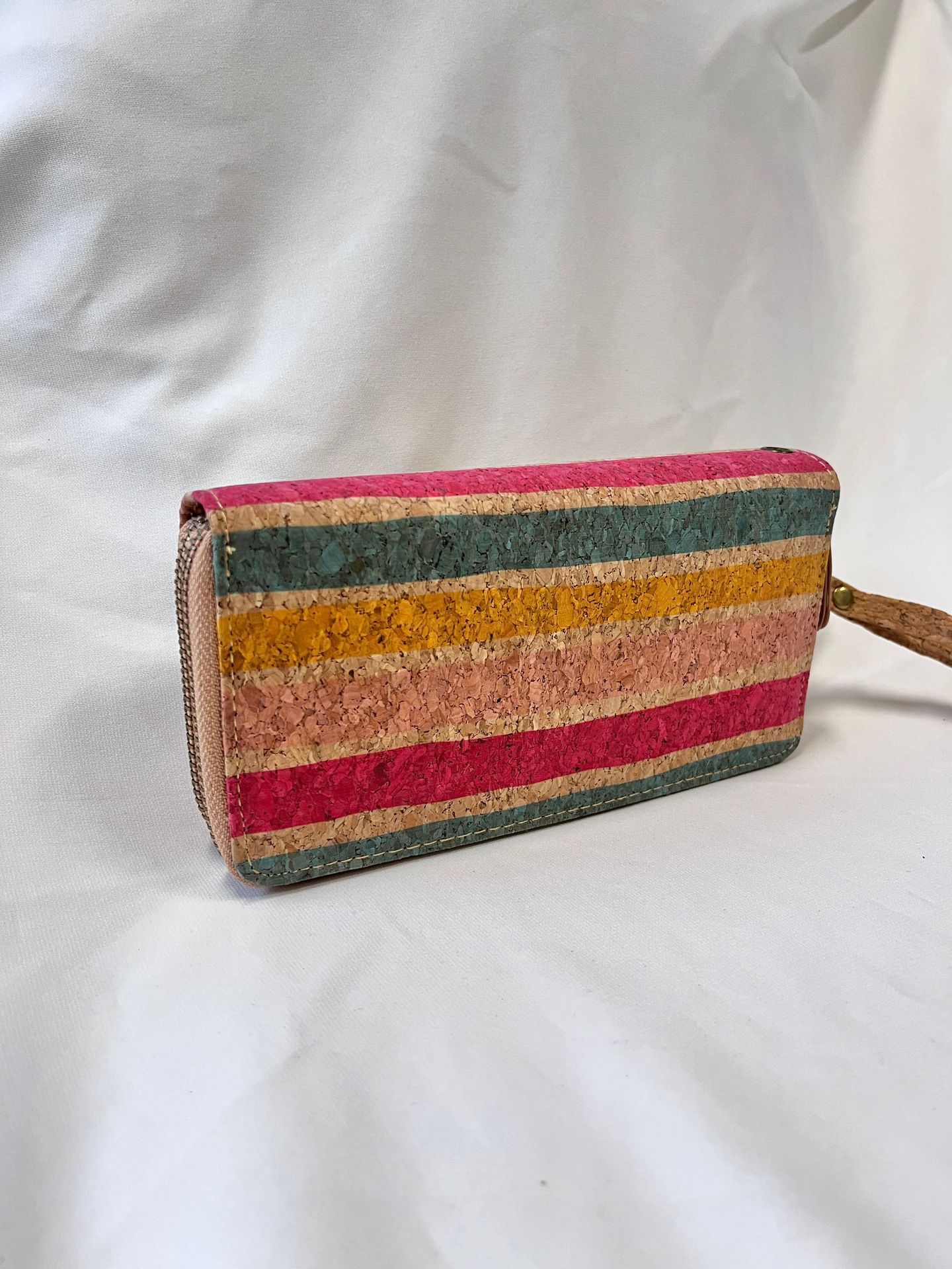 Color Striped Printed Double-Layer Coin Purse Retro Multi-Card Card Holder Small Cork Wallet Exquisite Creative Design