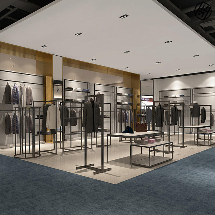 商场男装店展示架流水台整店定制男士服装店展示架落地式铁艺衣架