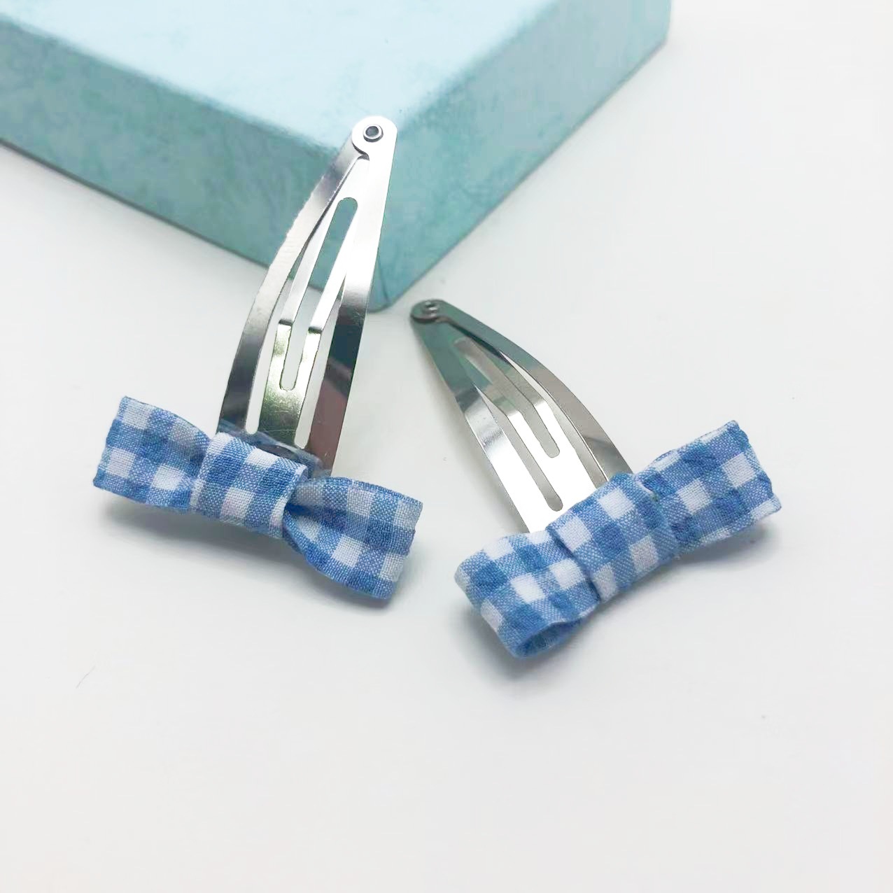 新品跨境迷你小发夹双色格子大众日韩风女孩发夹一字蝴蝶结发卡