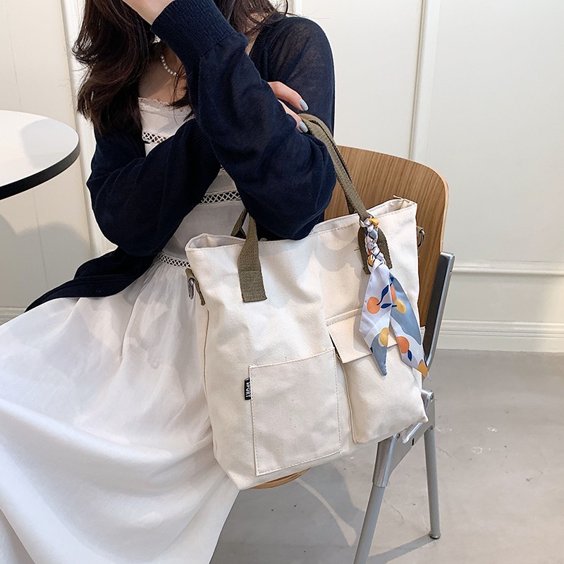 Women's Bag 2023 New Korean Style Shoulder Crossbody Bag Large Capacity Casual Canvas Bag Simple Commute Handbag