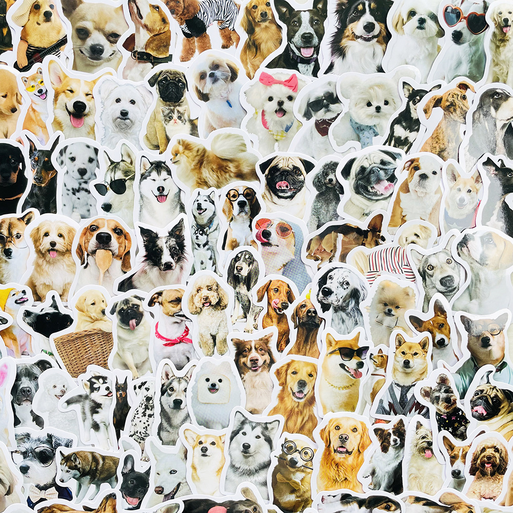 100张可爱卡通真实小狗表情贴纸手机壳文具水杯diy手账防水小贴画