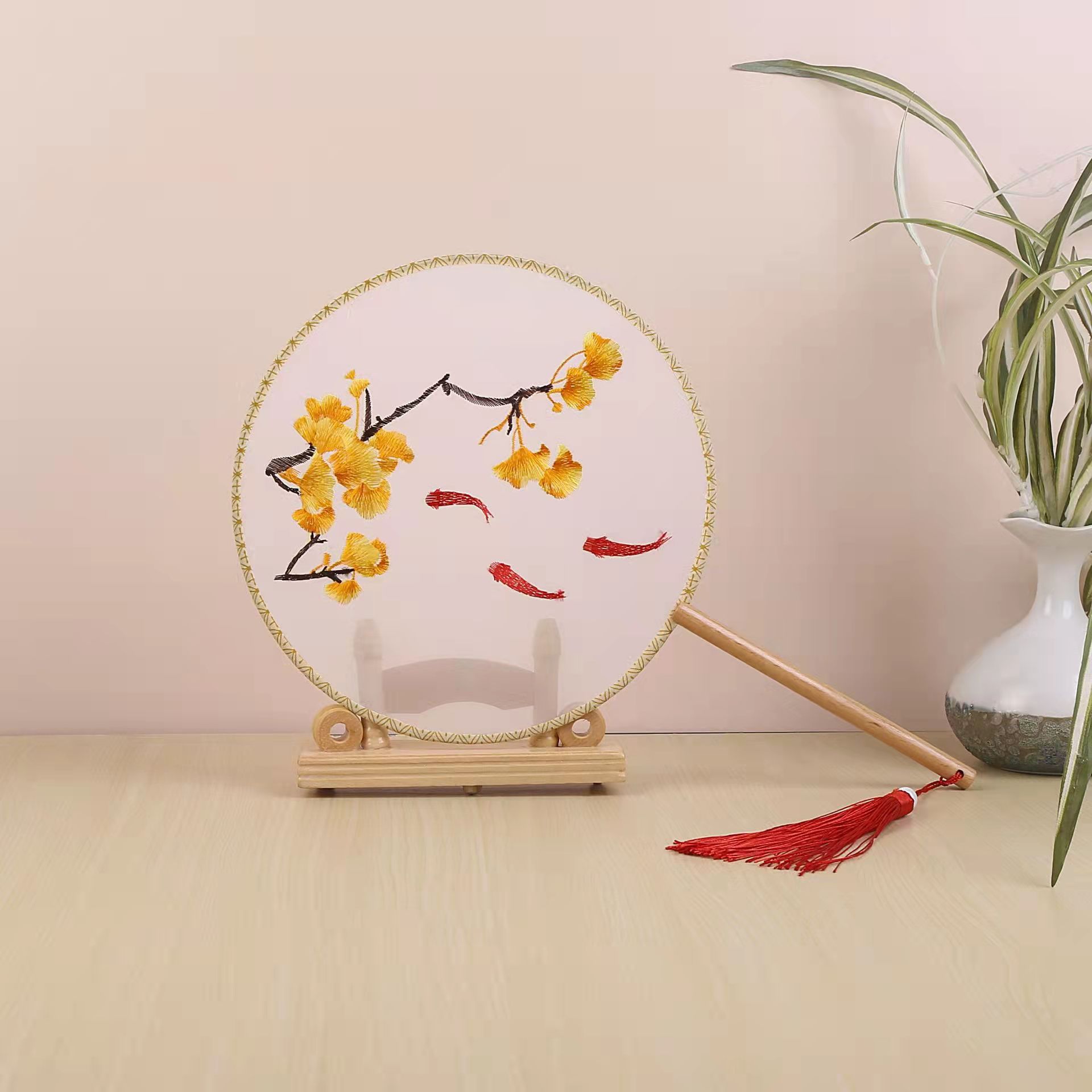 新款古风透明刺绣团扇古风汉服配饰绣花扇子中国风单面真丝线扇子