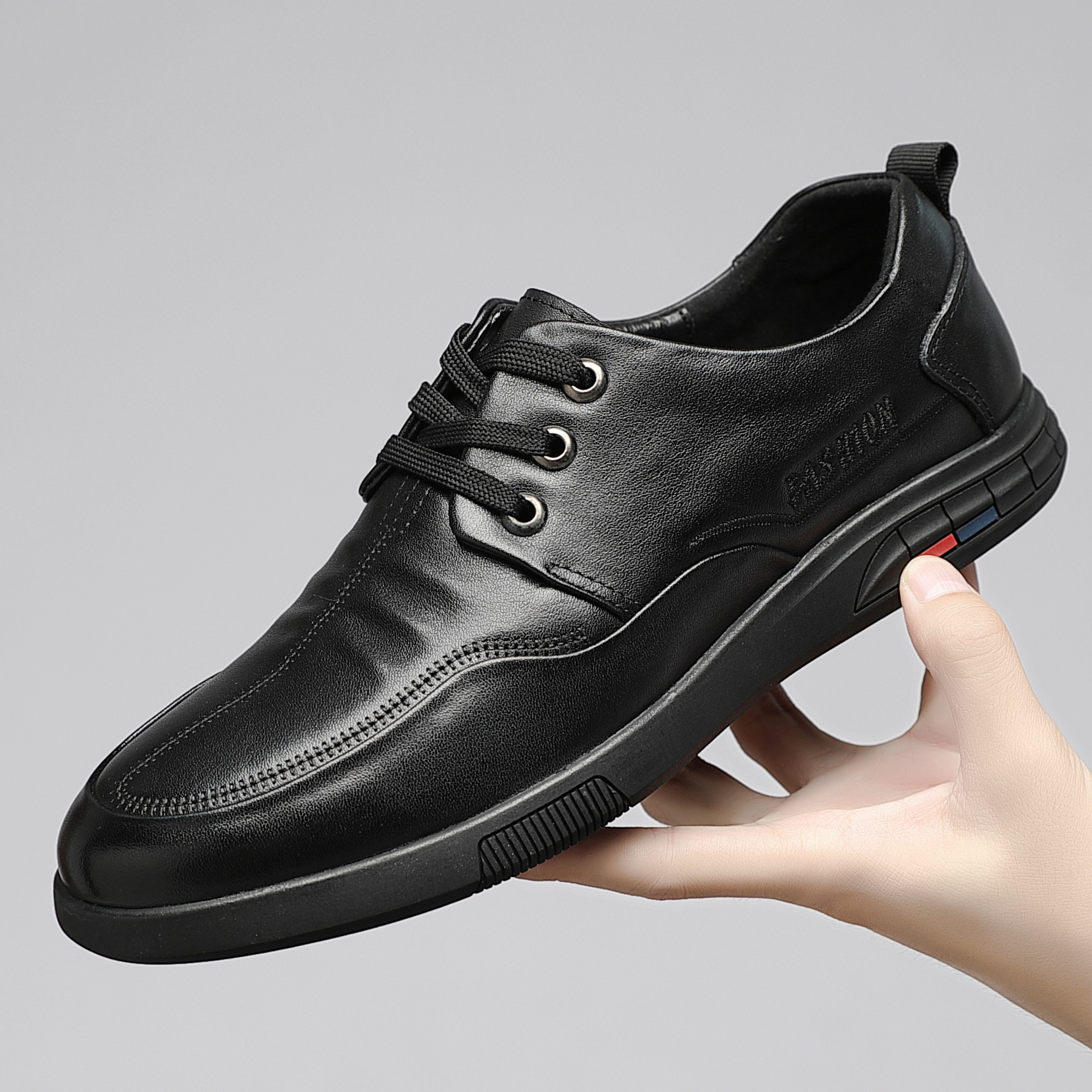2023 Summer New First Layer Cowhide Men's Casual Leather Shoes Lace up Breathable Wear-Resistant Leather Shoes Factory Wholesale