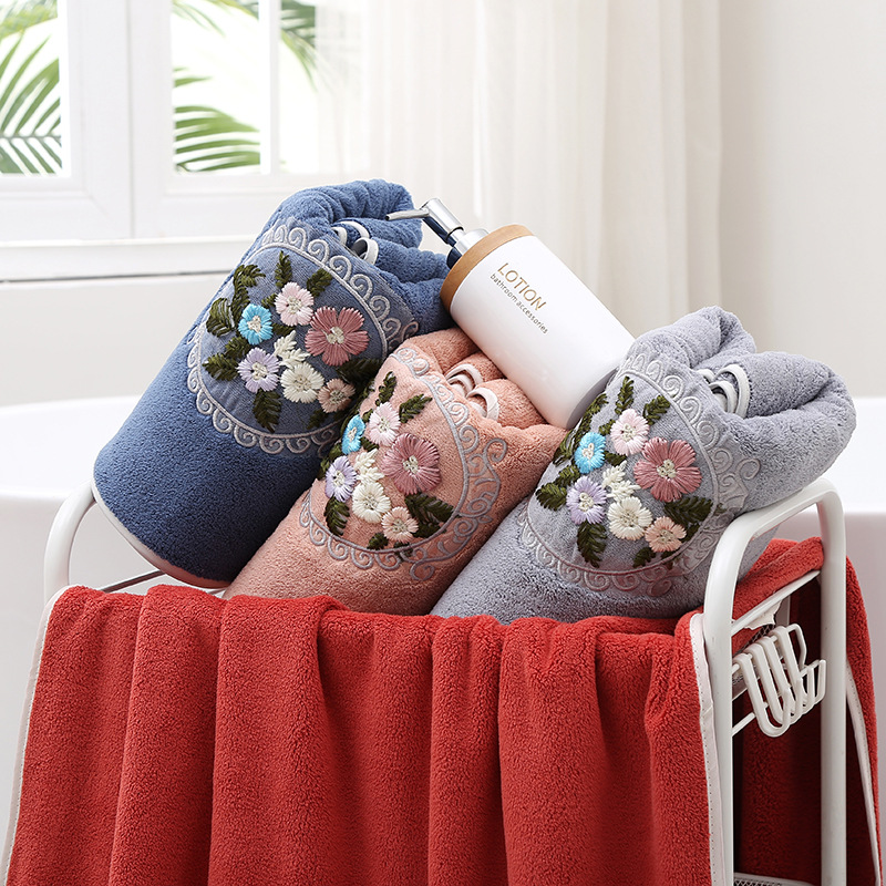 Towels Embroidery Covers Hanging Soft Absorbent Towel Towels Two-Piece Towel Set Fiber Couple Large Bath Towel
