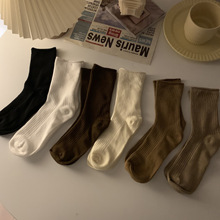 日系纯色中筒袜男女夏款潮ins复古简约风夏季设计感小众袜子