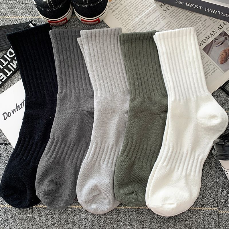 Zhuji Socks Men's Winter Men's Mid-Calf Length Sock Black White Autumn and Winter Stockings Deodorant and Sweat-Absorbing Breathable Sports Trendy Socks