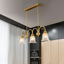 全铜美式轻奢餐厅灯吊灯三头吧台灯简约创意长条圆形饭厅灯N222