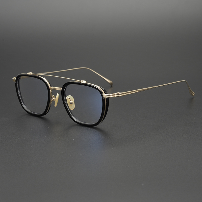 日本手工猫眼型 纯钛眼镜架男女复古双鼻梁眼镜框配高度数近视潮