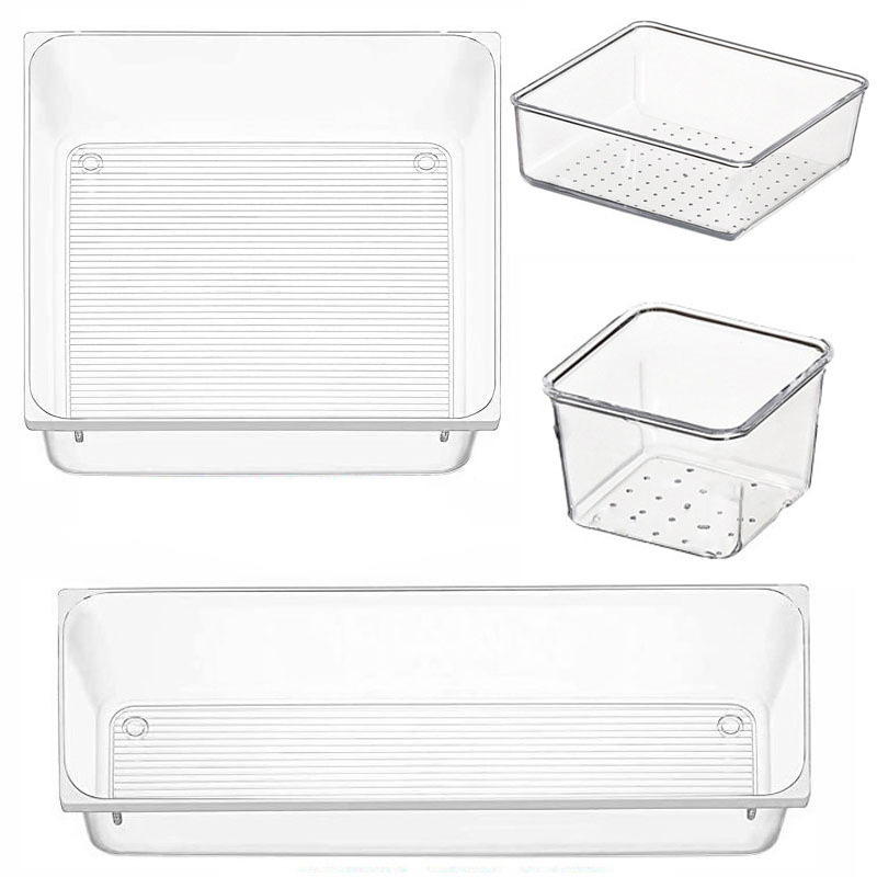 Cross-Border Wholesale Drawer Storage Box Set Combination Transparent Plastic Dresser Multifunctional Sundries Divider Box