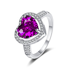 亚马逊S925银心形紫水晶镶钻戒指 欧美时尚女士爱心情侣求婚戒指