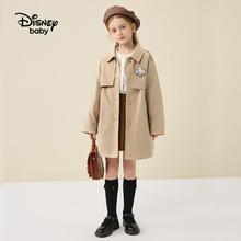 迪士尼童装女童梭织风衣外套2023秋装新款儿童防水休闲时尚外套