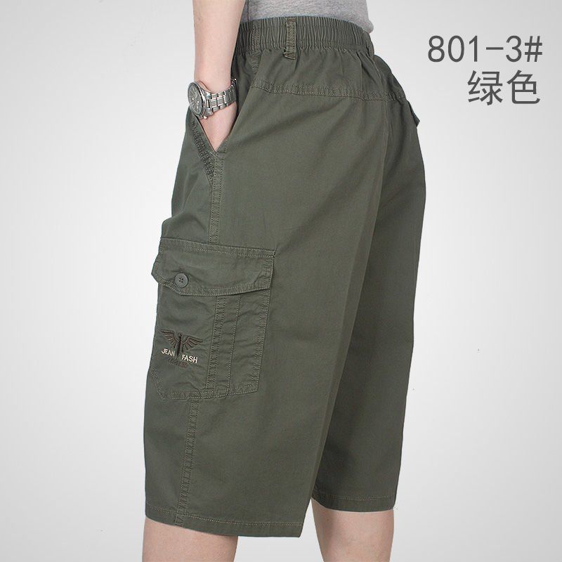 Work Pants Dad's Casual Shorts Working on the Construction Site Men's Summer Cropped Pants Shorts Cotton Middle-Aged and Elderly Loose Pants