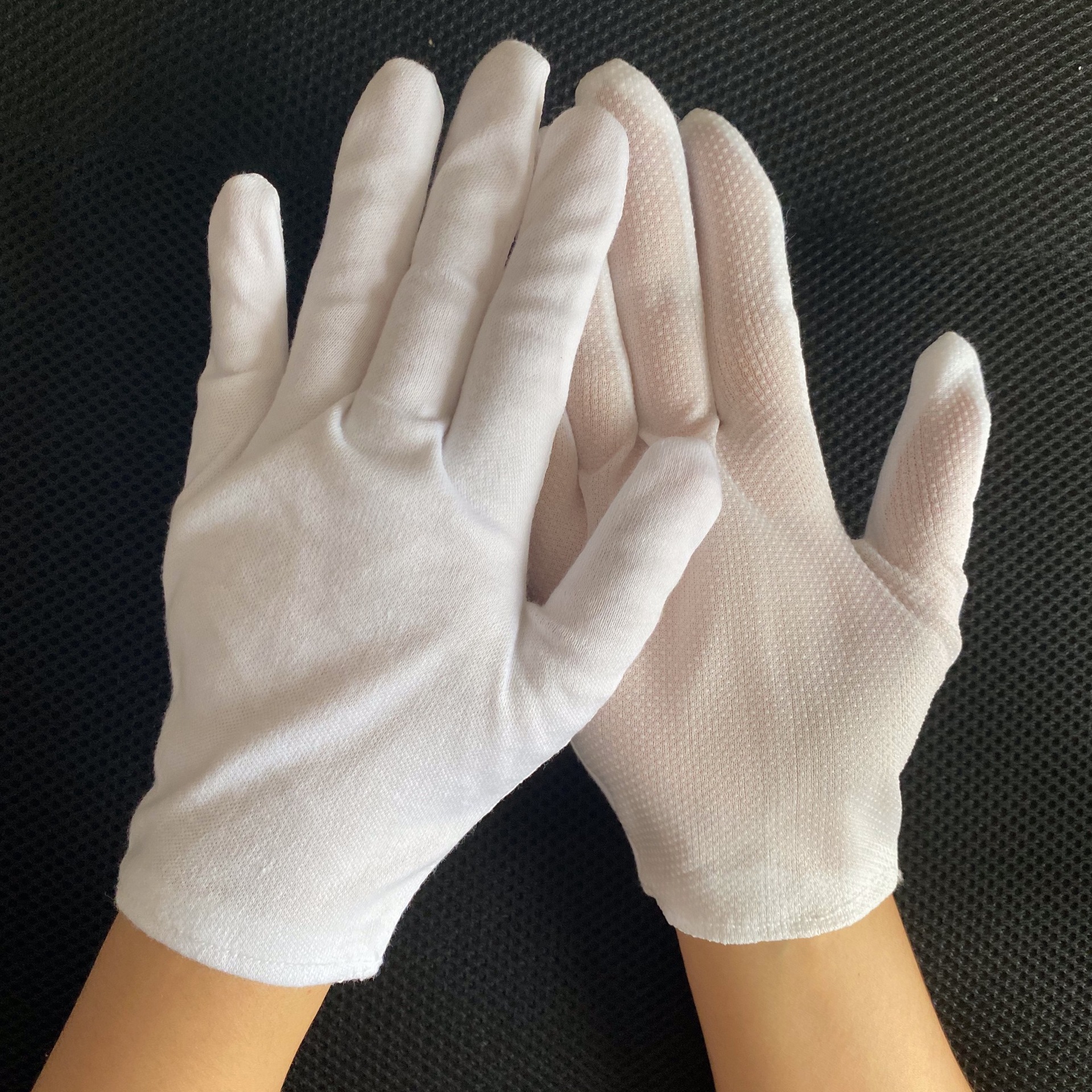 白棉布作业点塑手套防滑胶粒手套点珠礼仪点胶手套白棉毛颗粒手套