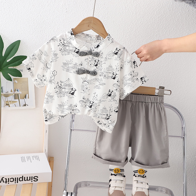 2024 New Children's Summer National Style Suit Men's and Women's Summer Clothing Boys Korean Style Autumn National Style Shirt Outfit Suit