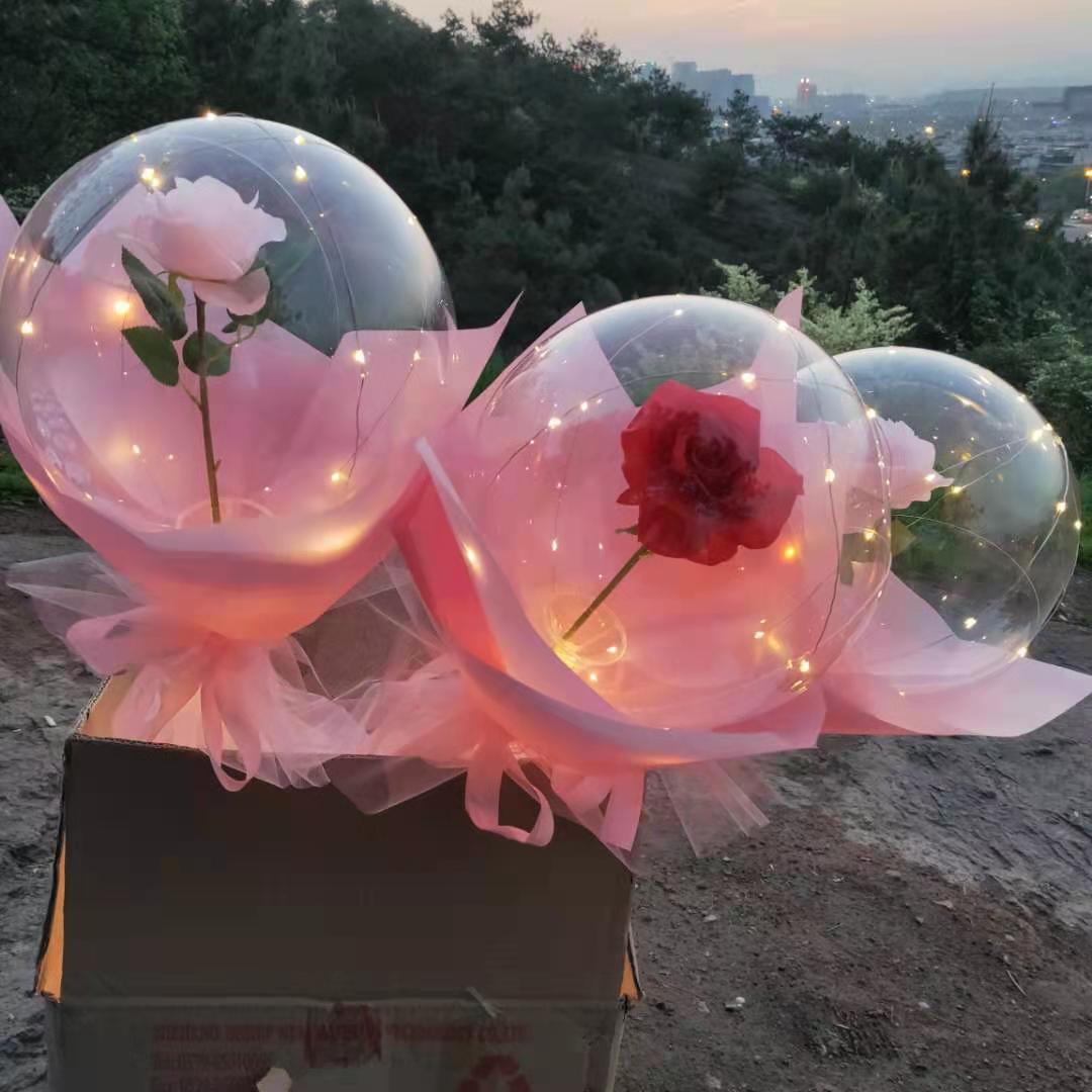 网红波波球玫瑰花带灯发光亮火爆款告白礼物气球花材料包地推摆摊