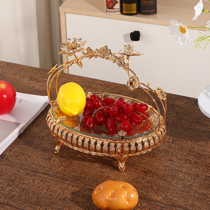 Artistic Retro Style Alloy Portable Fruit Basket Hotel Banquet Advanced Crafts Decoration Home Living Room Decoration