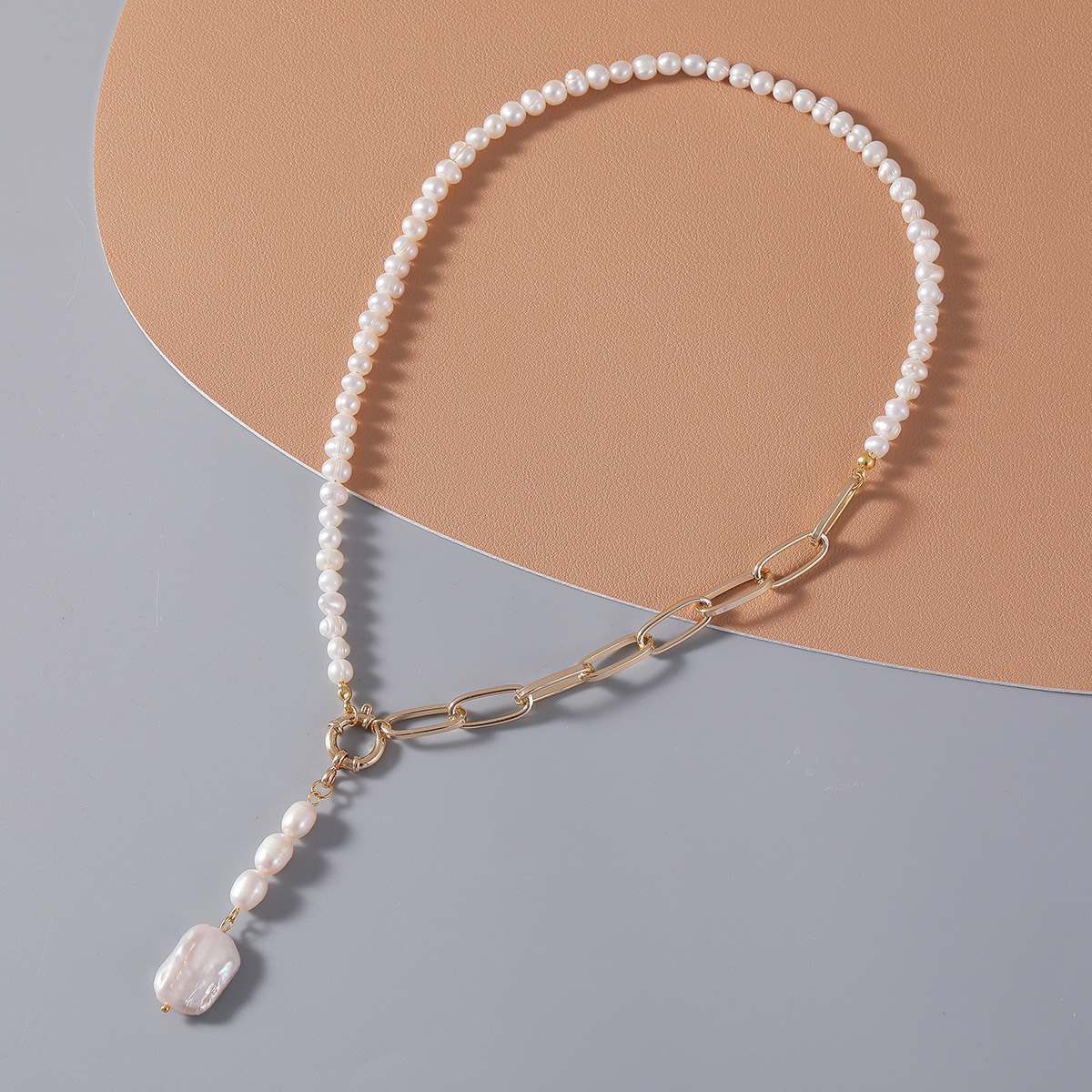 时尚冲头珍珠项链巴洛克异形珍珠吊坠颈链百搭十字链拼接珍珠项饰