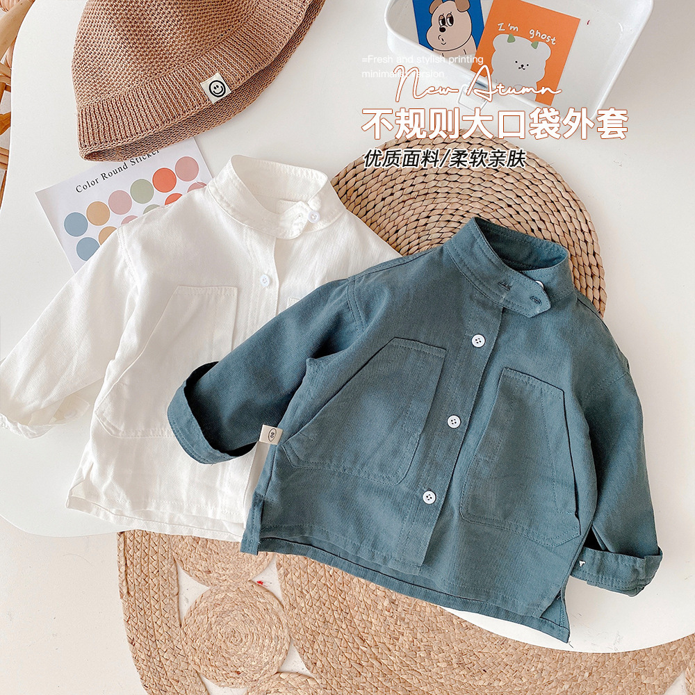 Children's Stand Collar Shirt 0-6 Years Old 2022 Autumn New Boys' Korean Style Shirt Baby Boys' Workwear Tops Cy189