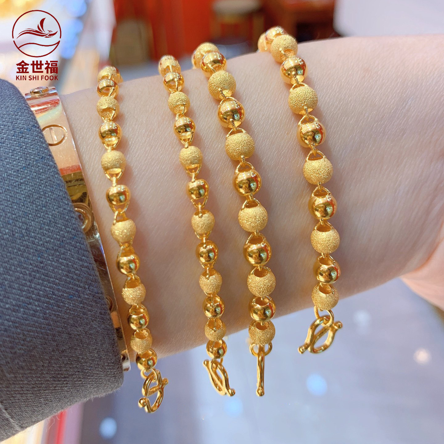 正品足金9999项链男款 光珠项链佛珠链黄金链子纯金男士素链粗链