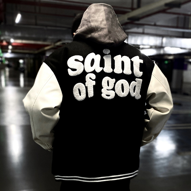saint michael复古夹棉加厚拼接棒球服外套男宽松拉链情侣夹克vtg