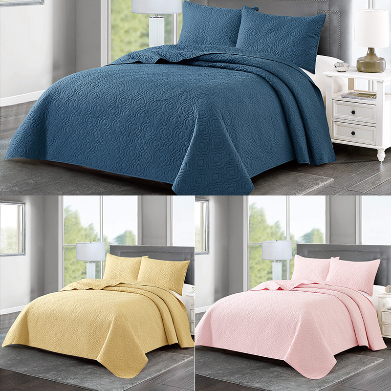 Factory Wholesale Quilted Three-Piece Ultrasonic Embossing Multi-Style Bedspread Bedspread Simple Plain Style Summer Blanket