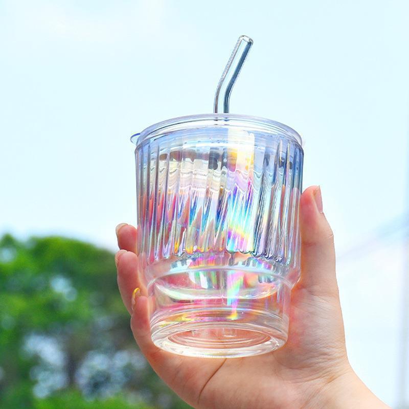 Internet Celebrity Colorful Cup Ins Wind Straw Bamboo Coffee Cup Drainage Advertising Gift Glass Water Cup Printed Logo