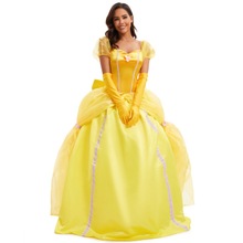 外贸欧美女士万圣节cos衣服贝尔公主黄色连衣裙舞台表演服装套装
